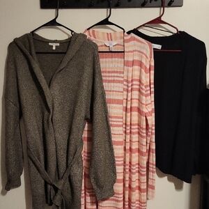 Stylish Cardigan Bundle Of 3 XL 1x  in Black, Pink, and Dark Green